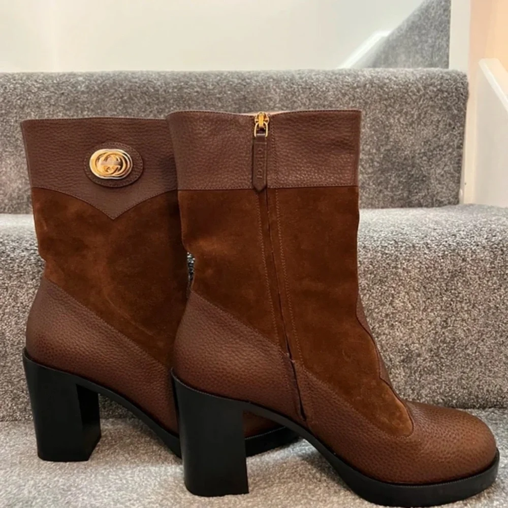 Gucci Women's Rich Brown Heeled Boots - Picture 2 of 9